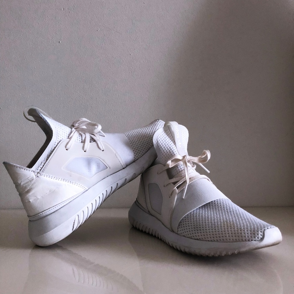 Adidas White Tubular Defiant Running Sneakers